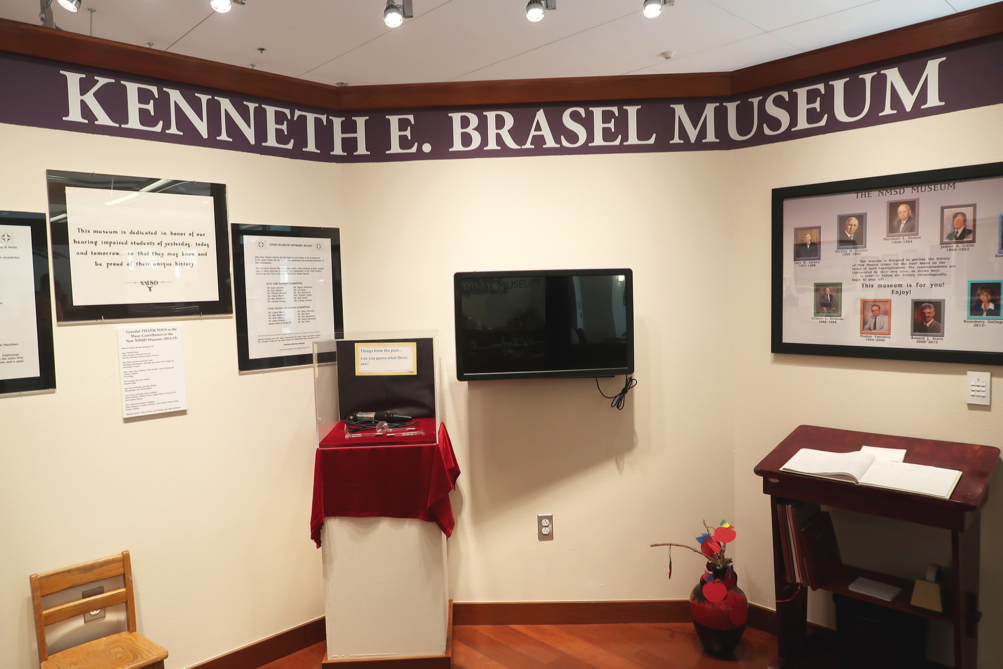 Superintendent Kenneth E. Brasel's welcome wall in the NMSD Museum.