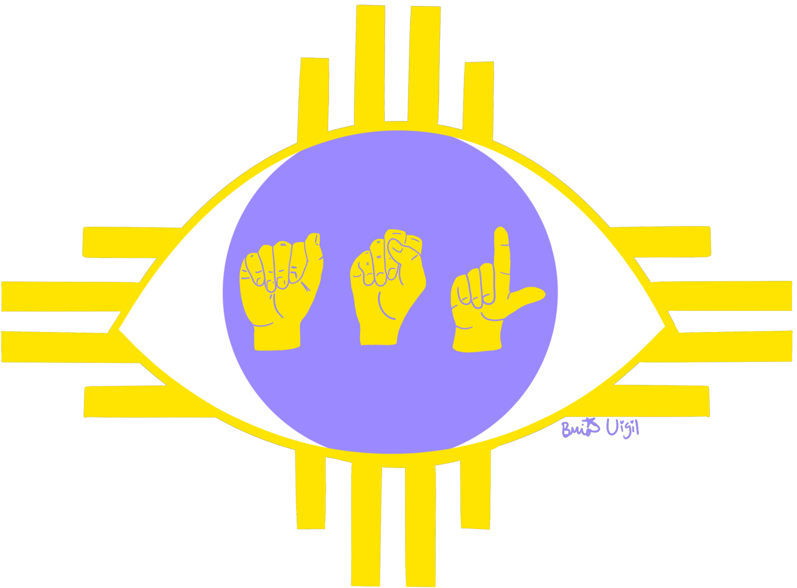 ASLi t-shirt logo - sign for ASL and a New Mexico zia
