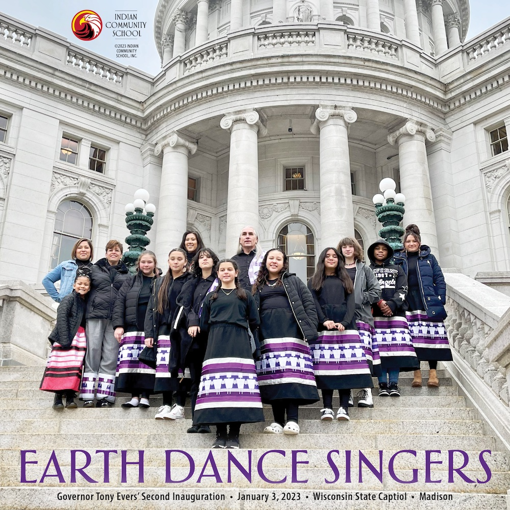 Earth Dance Singers on steps in front of the capitol in Madison