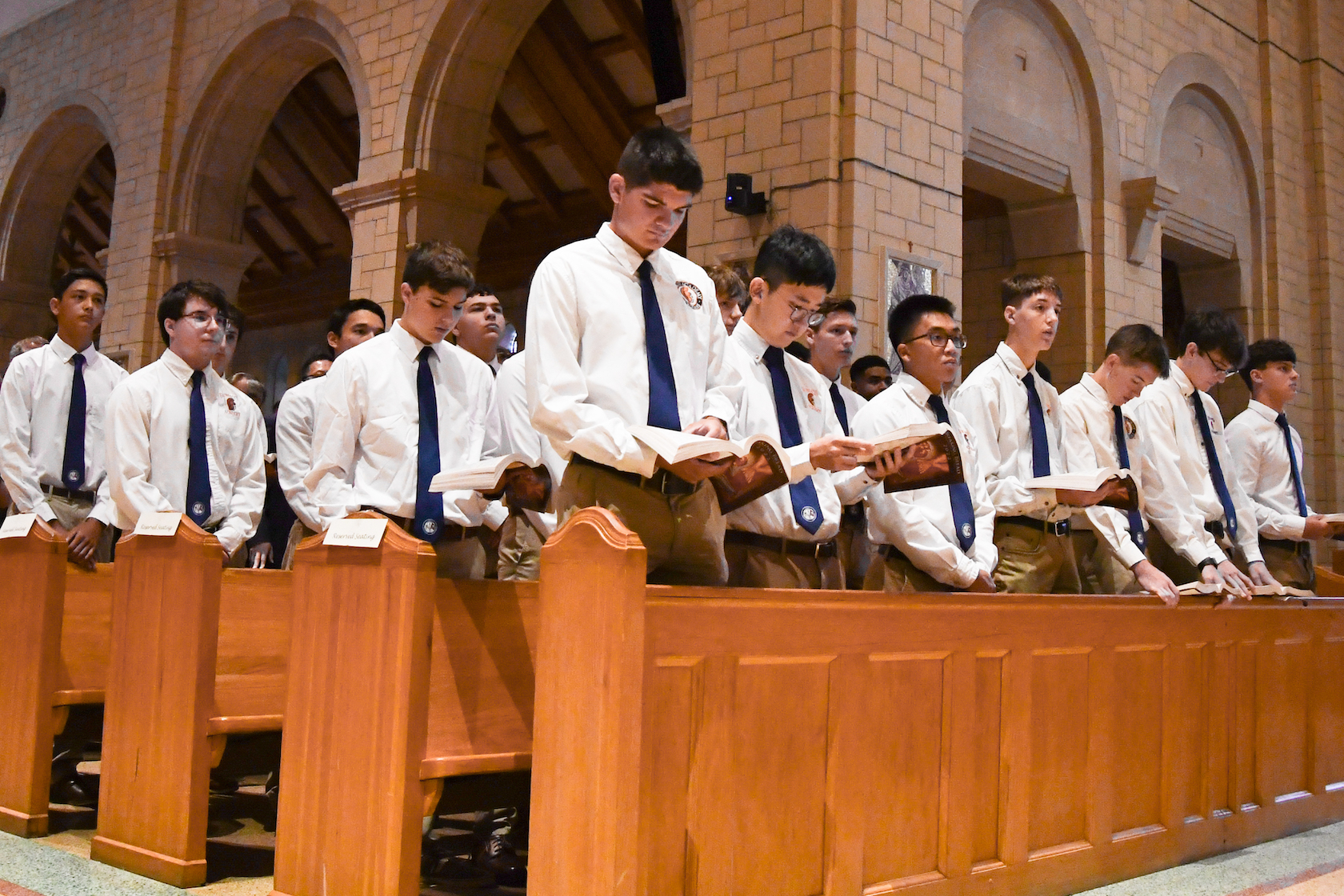 students attending mass