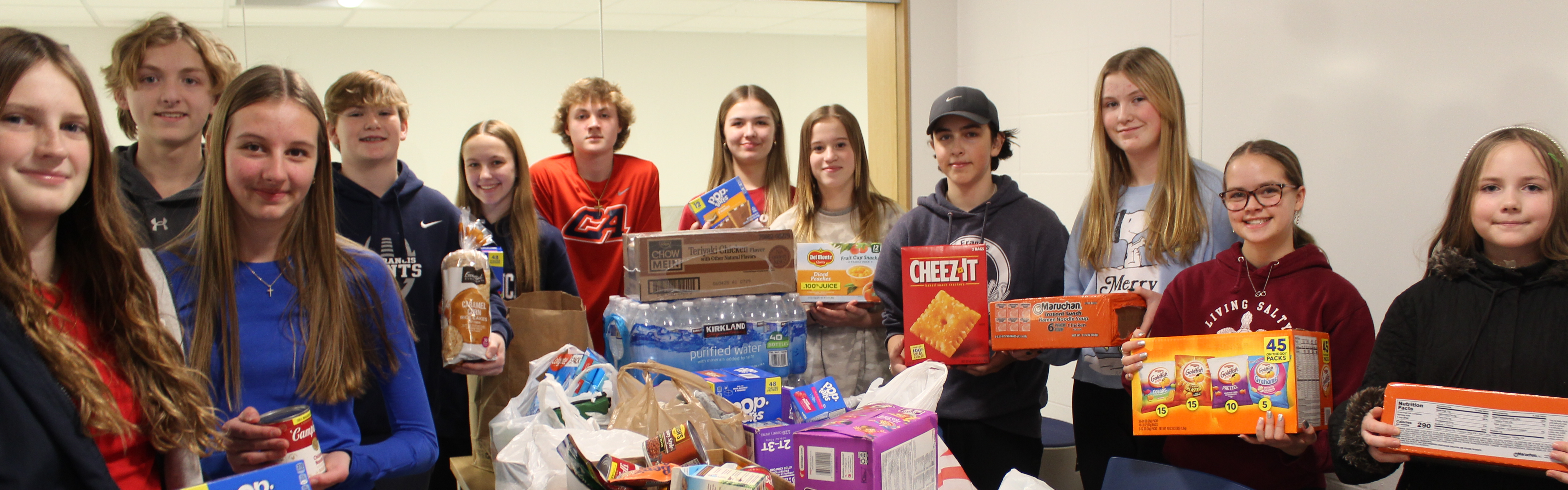 Student Council members with donations