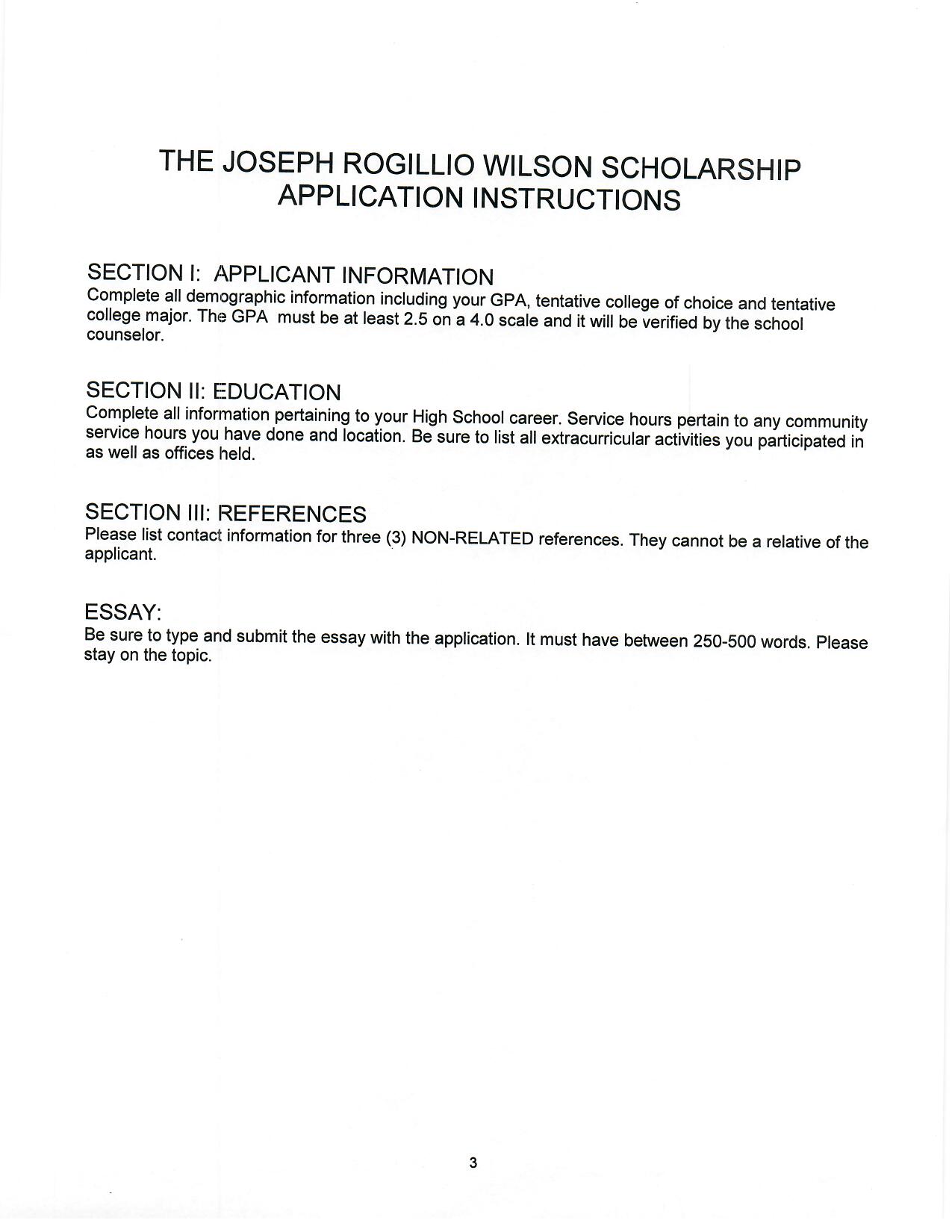 Joseph Rogillio Wilson Scholarship