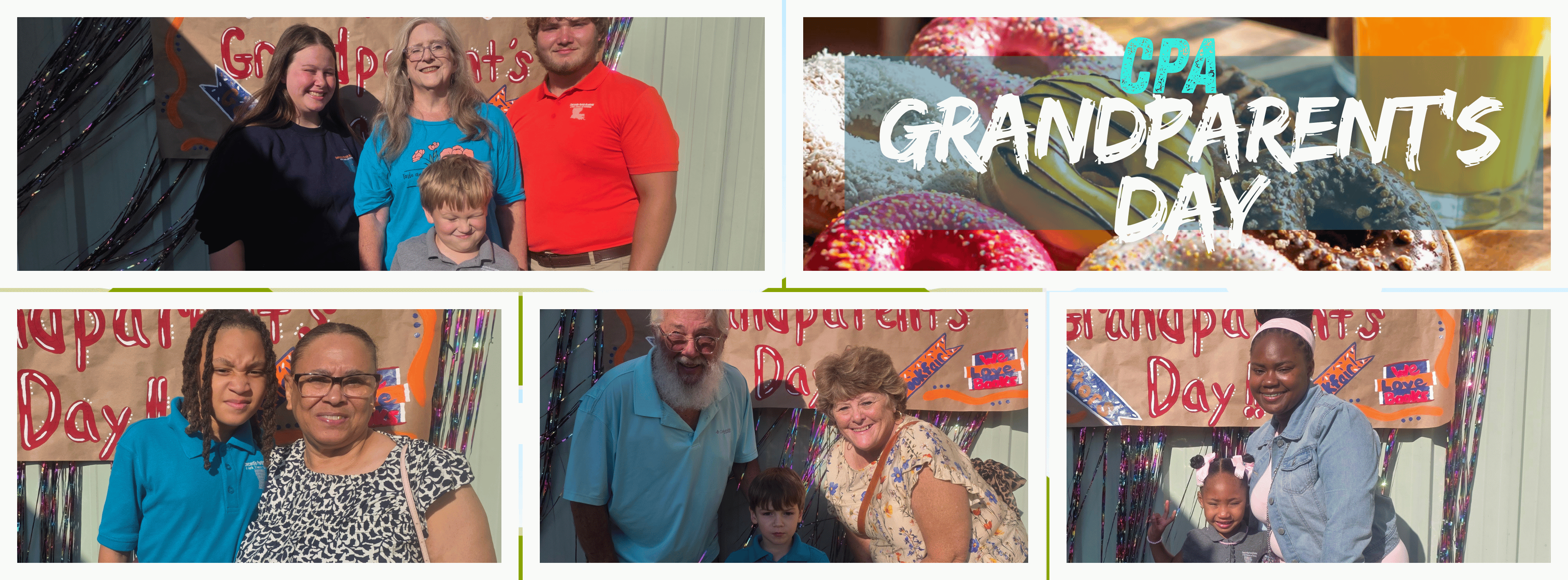 Collage of four photos showing families together. Text reads "CPA GRANDPARENT'S DAY" at top.