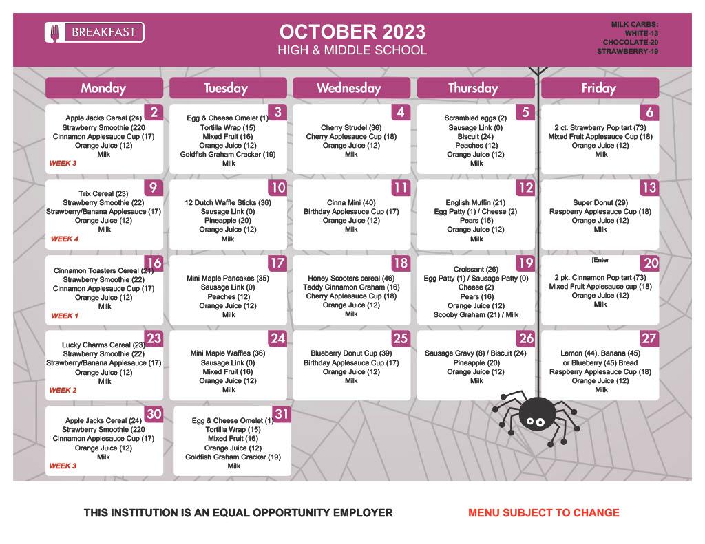 Breakfast Menu October