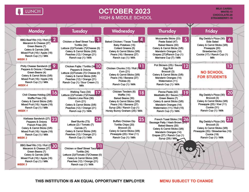 Lunch Menu October