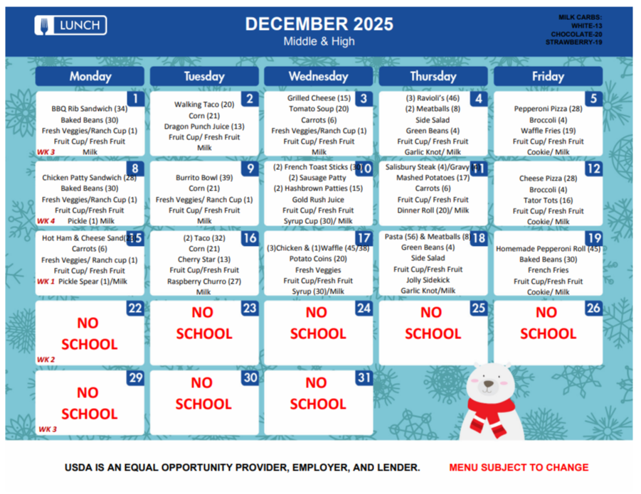 Lunch Menu December