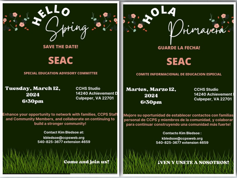 March SEAC Meeting on Tuesday, March 12 at 6:30pm
