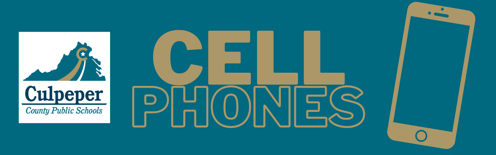 gold text that says cell phones with ccps logo