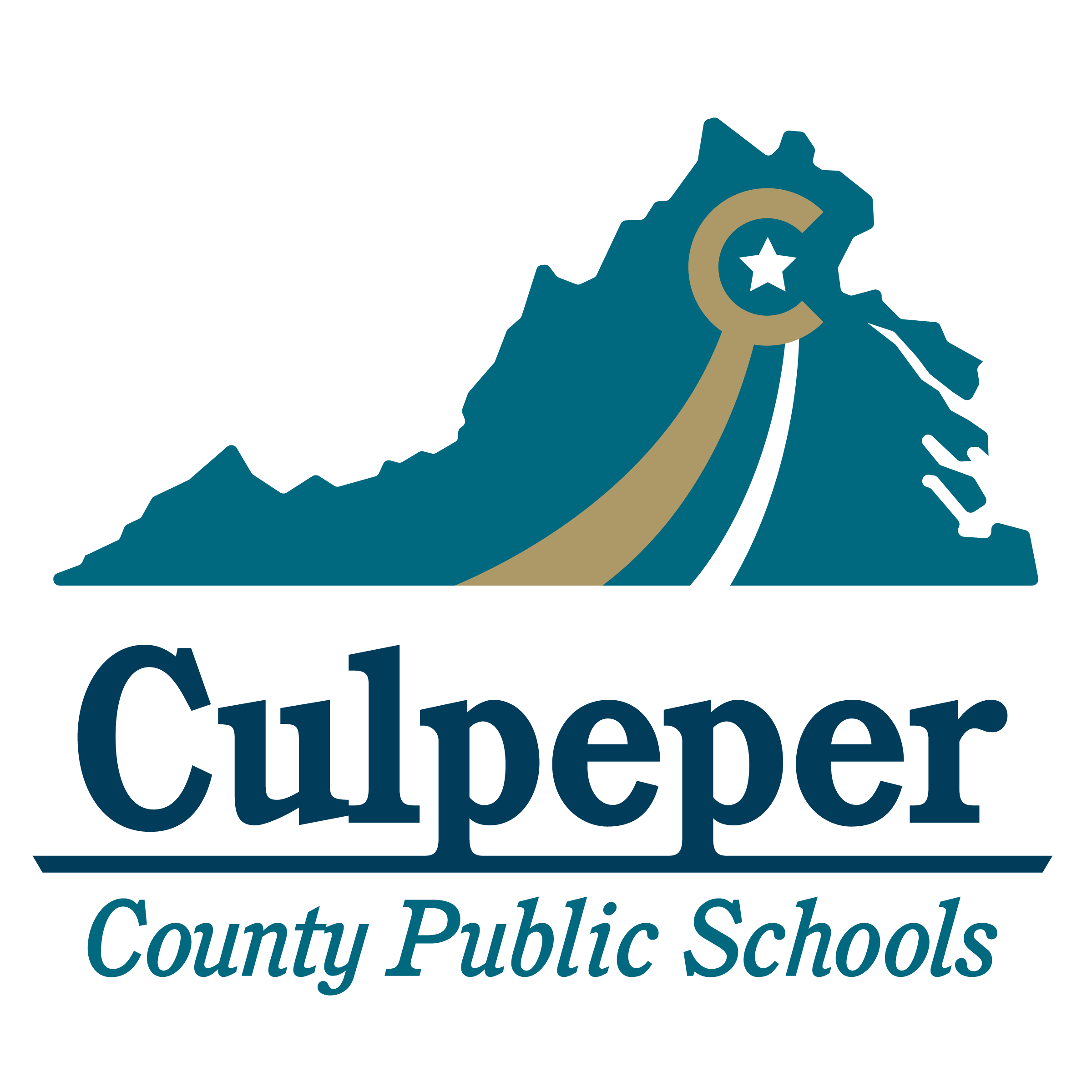 Logo for Culpeper County Public Schools with a stylized mountain, a crescent moon, and star on top.