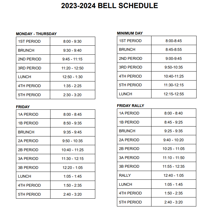 REV bell schedule