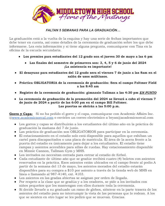 Grad General information letter Spanish