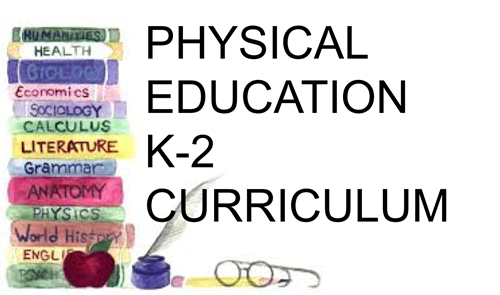 a stack of books beside the words "Physical Education K-2 Curriculum"