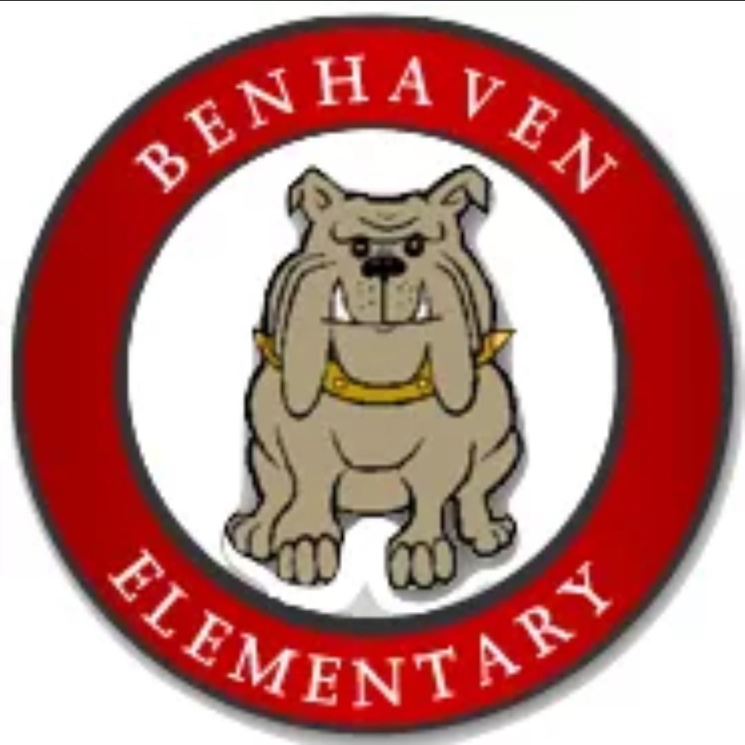Benhaven Elementary logo with bulldog drawing surrounded by red circle