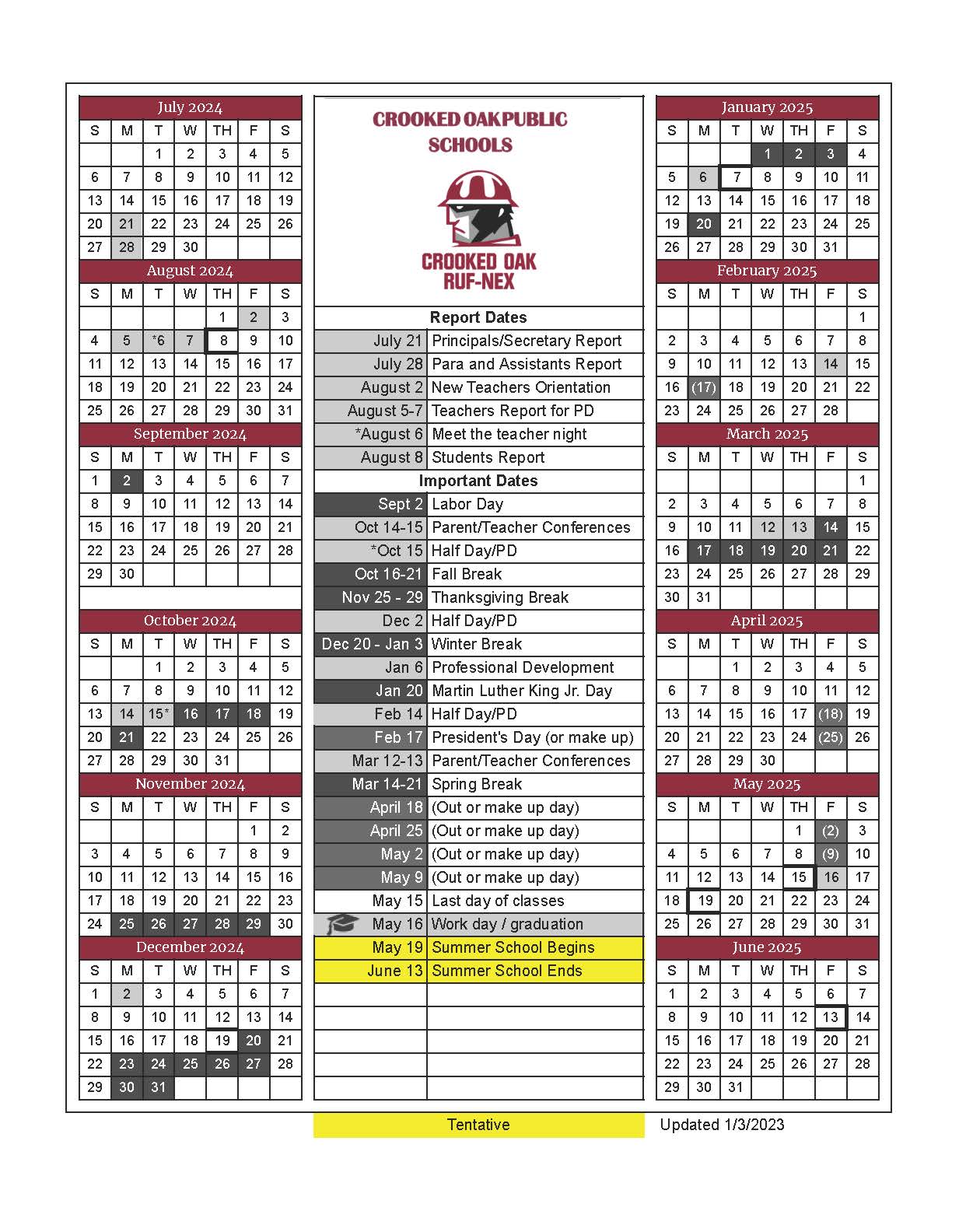 20242025 School Calendar Crooked Oak Public Schools