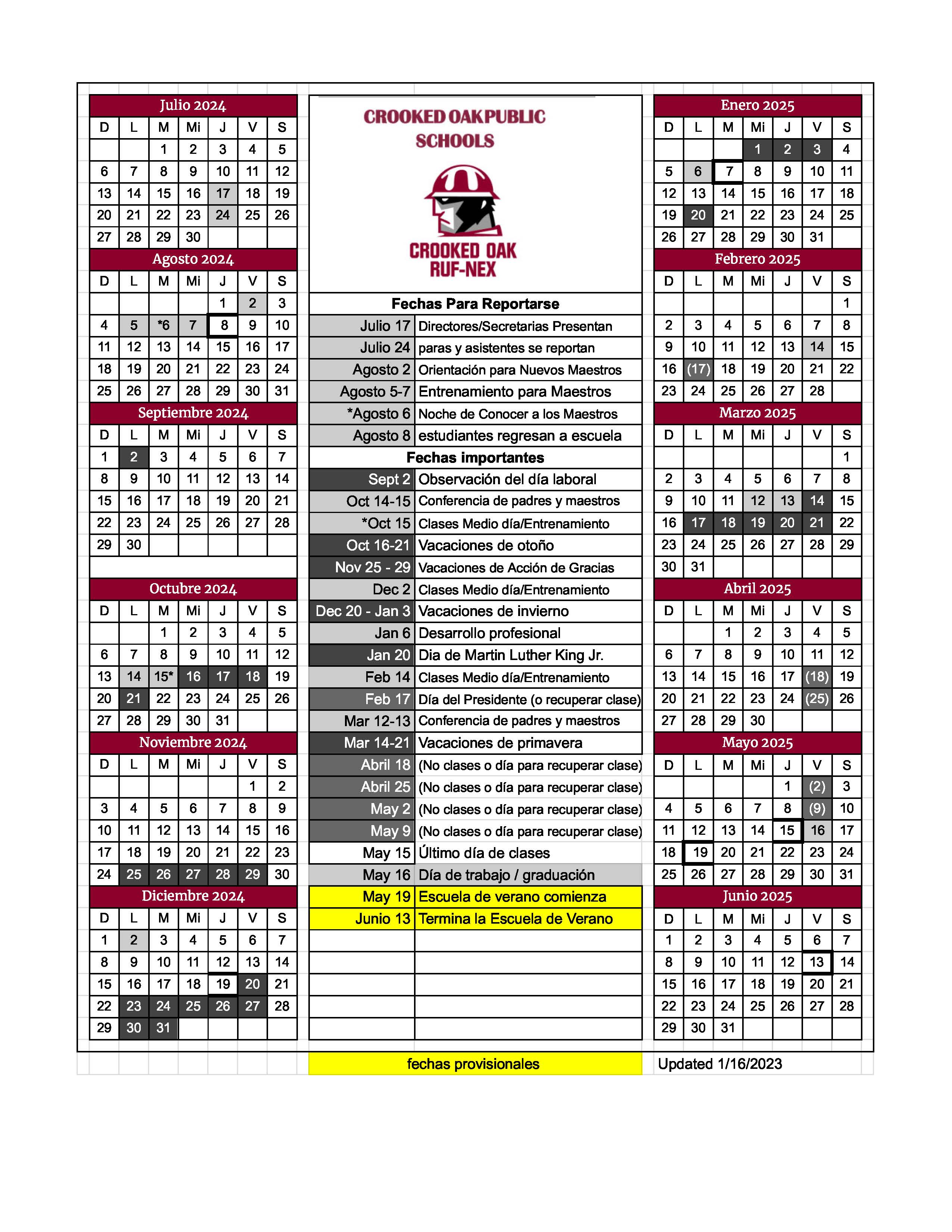 20242025 School Calendar Crooked Oak Public Schools
