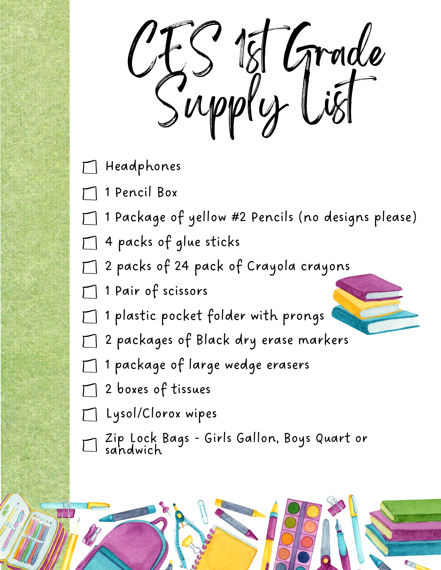 1st grade supply list