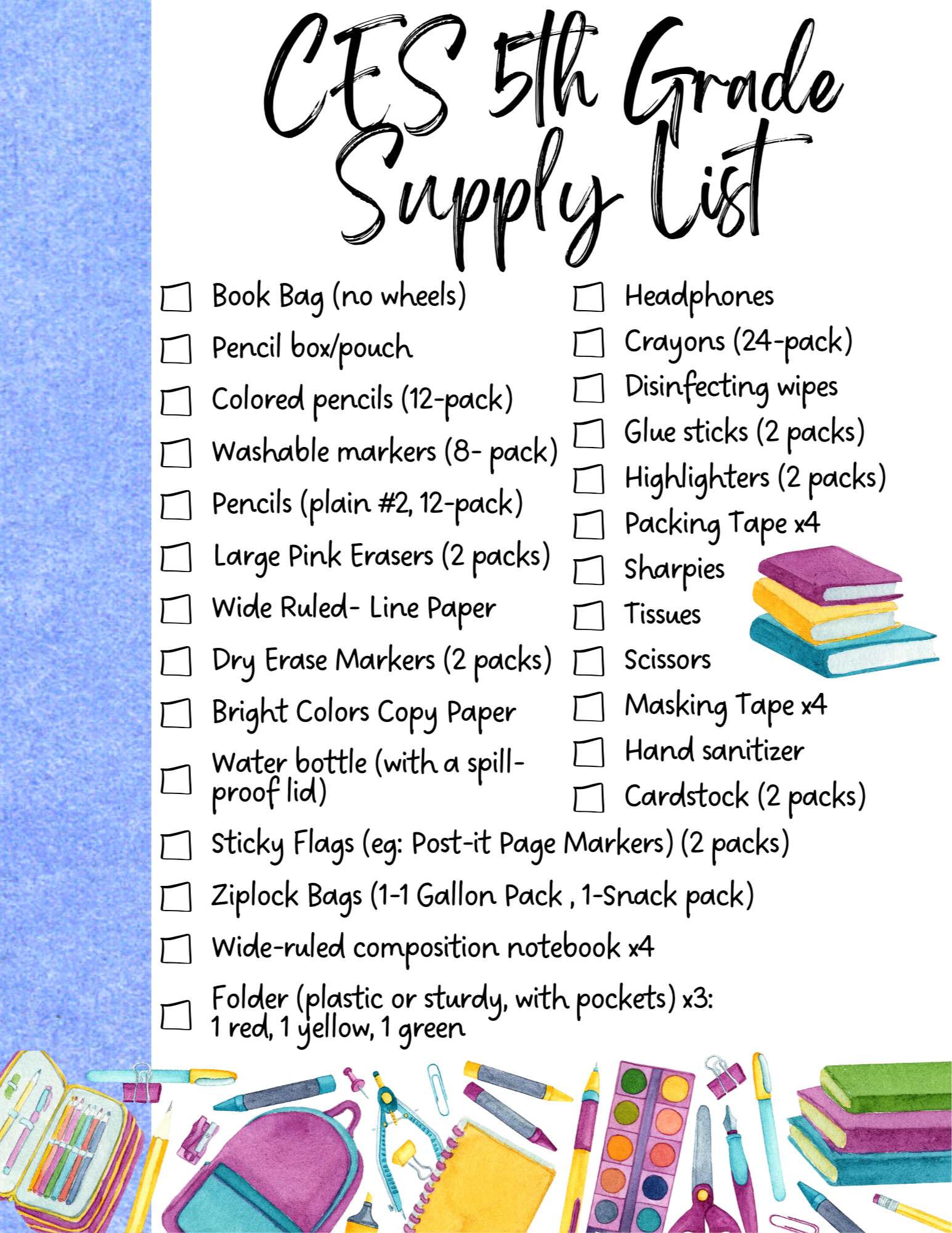 25/26 Fifth Grade Supply List