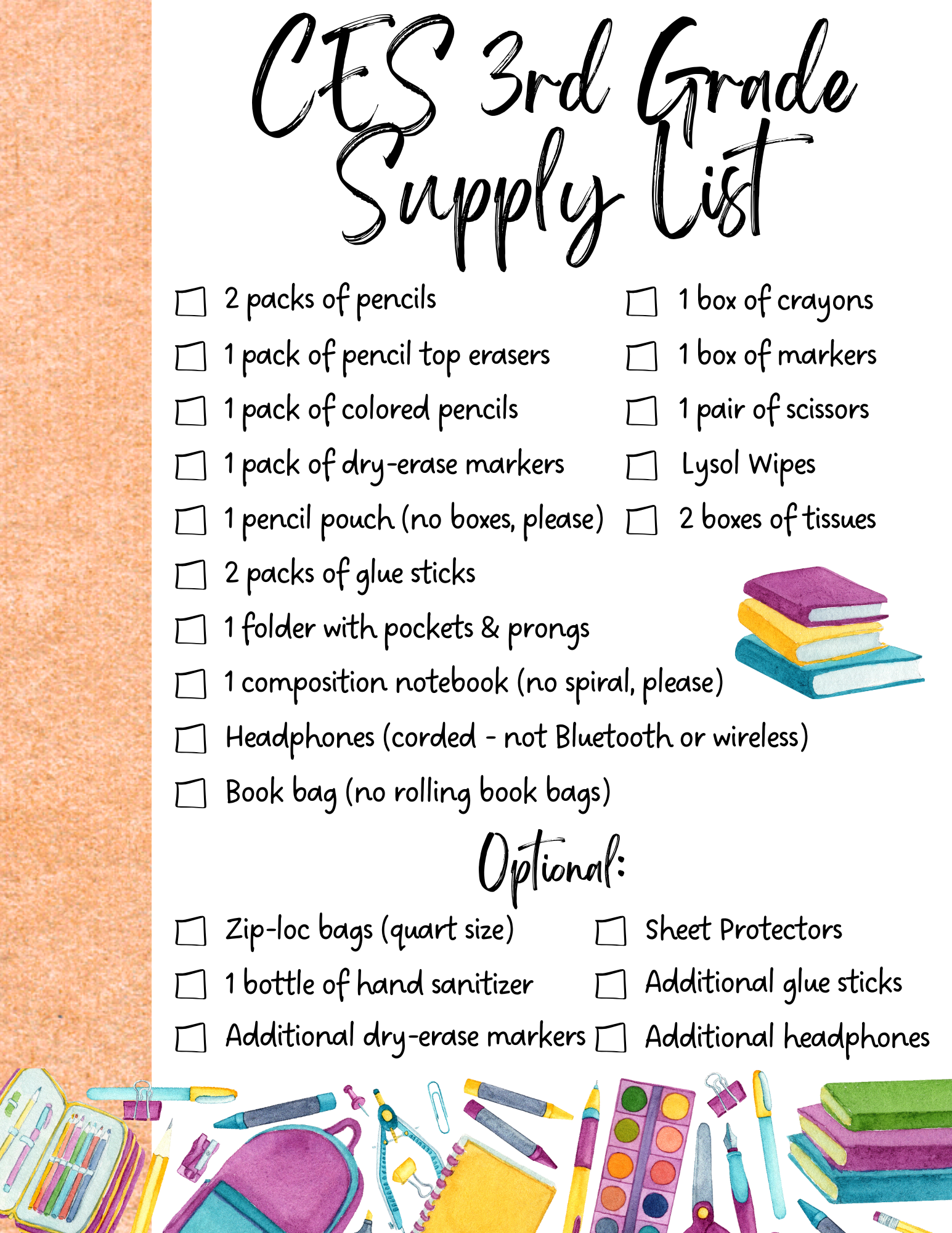 3rd grade supply list