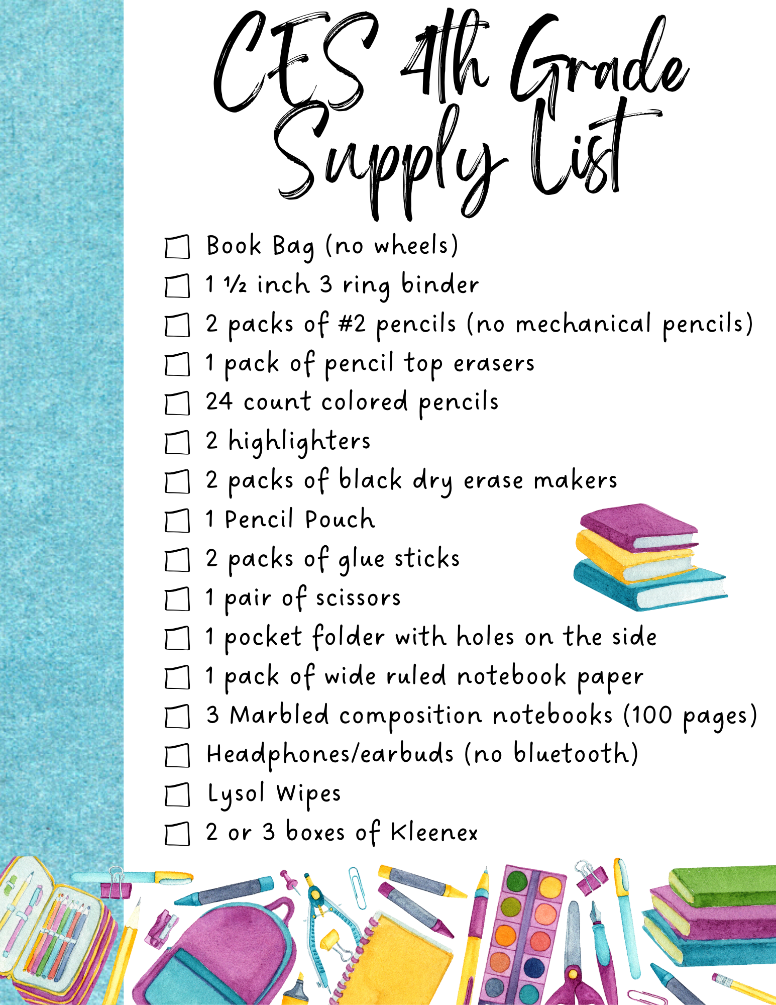 4th grade supply list
