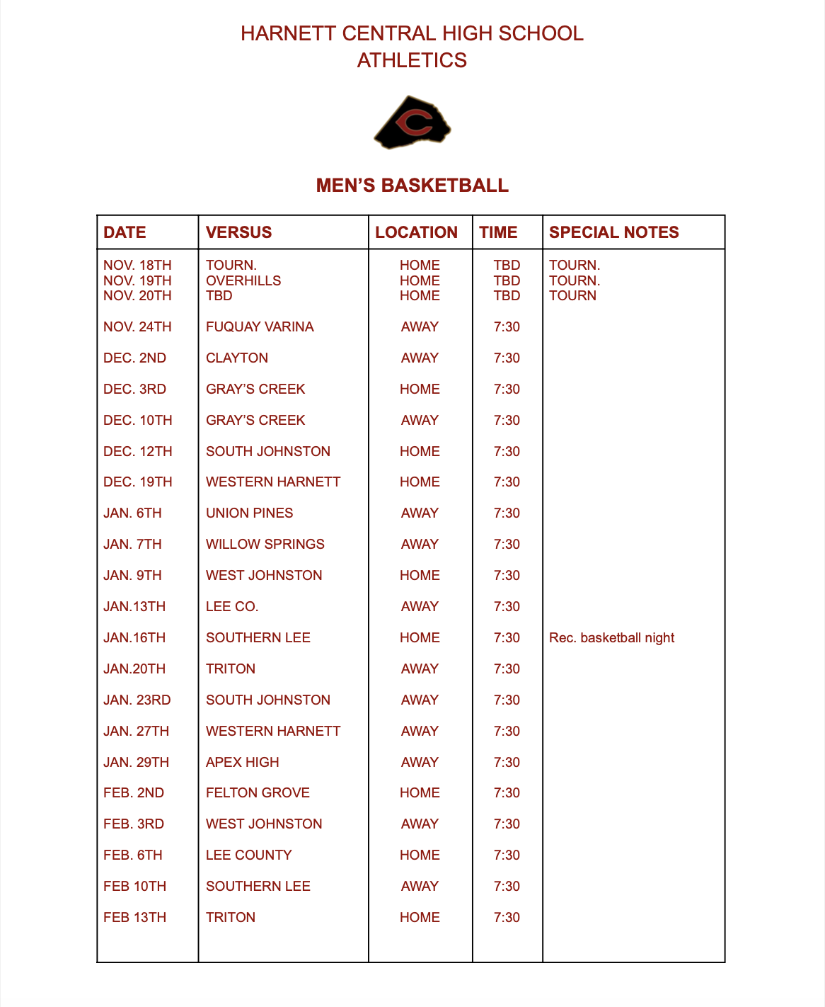 schedule