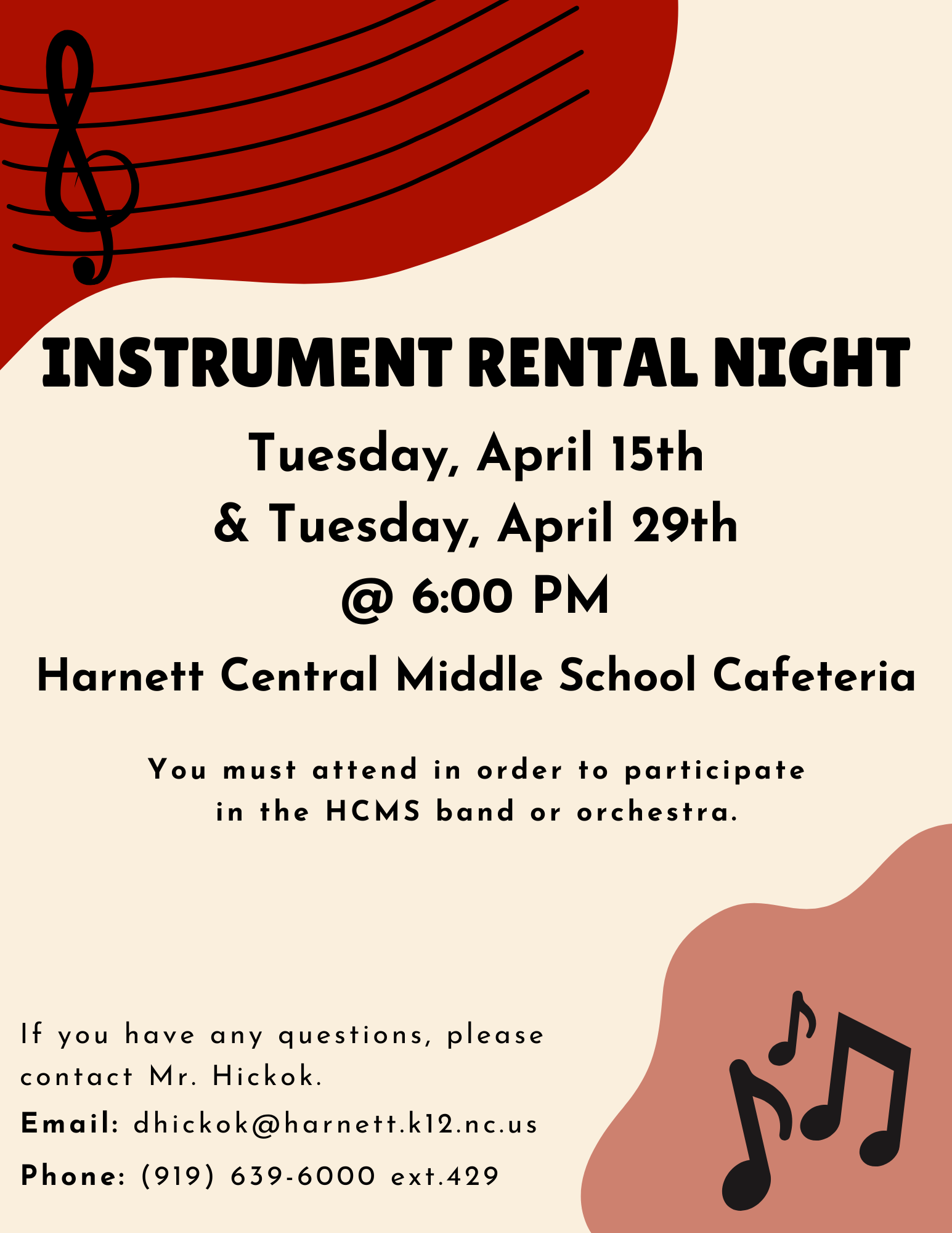 Instrument rental night is April 15th and 29th @6pm