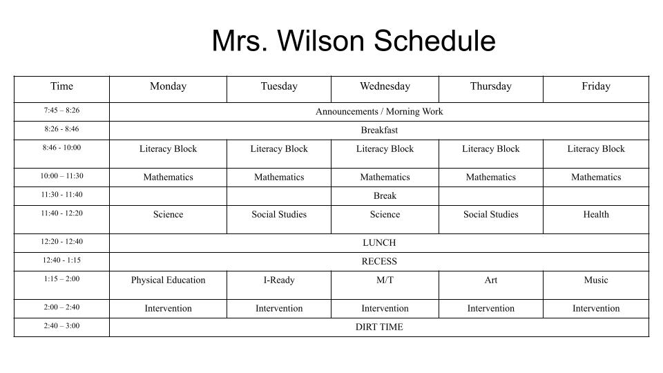 Mrs. Wilsons Schedule
