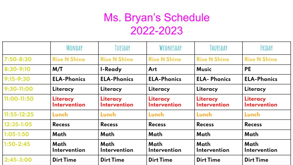 ms.bryan schedule