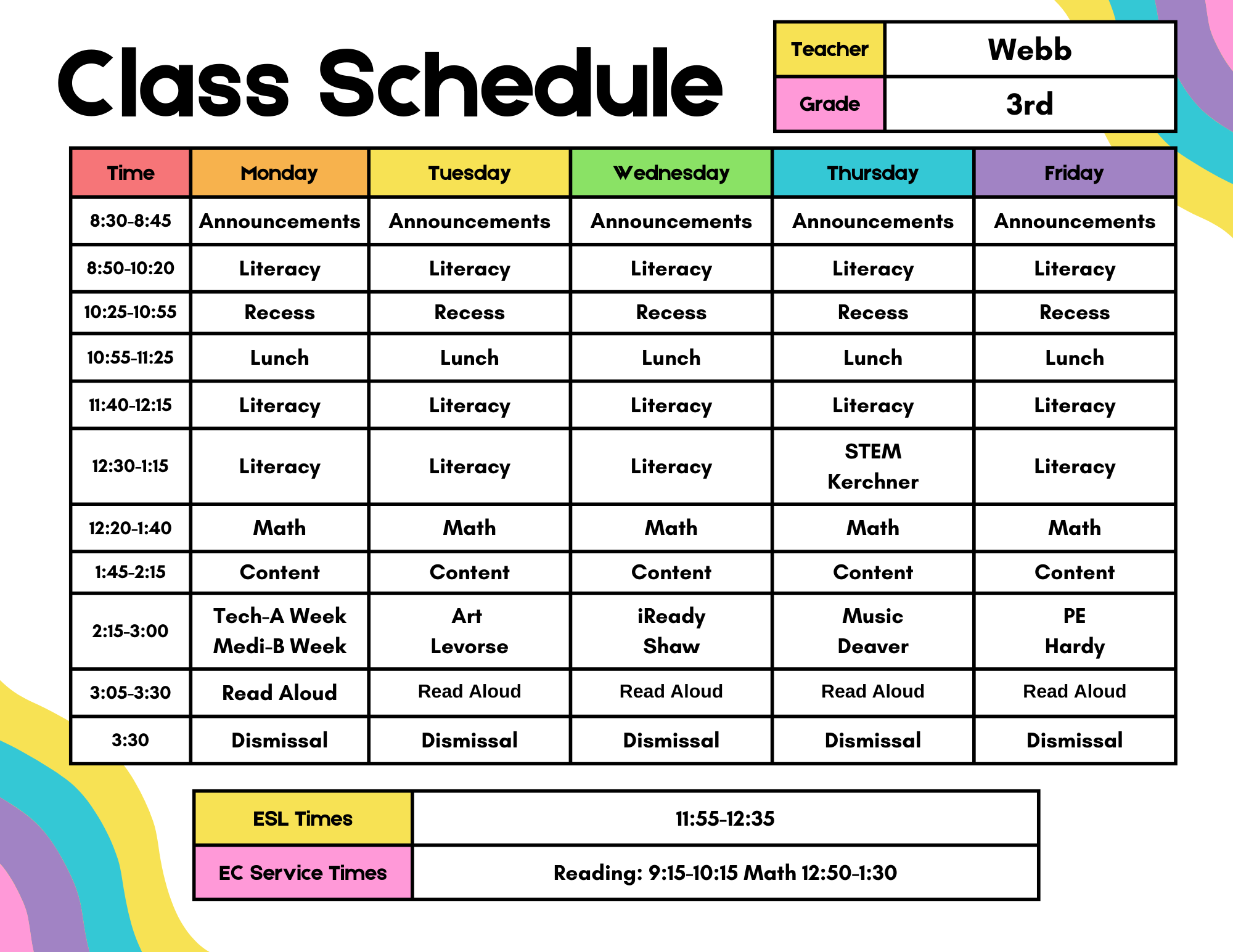 Ms. Webb's Schedule