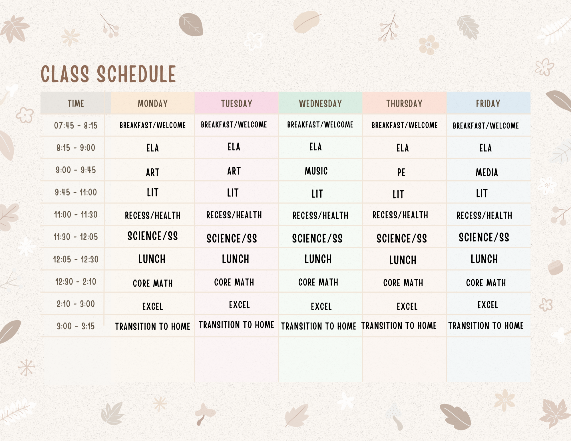 Class Schedule