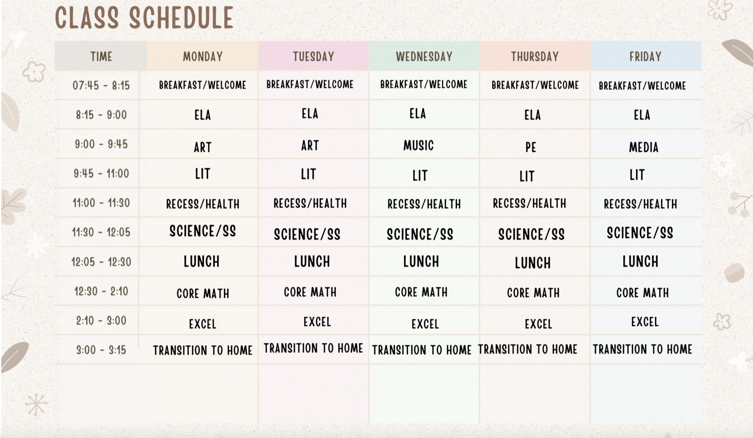 Class Schedule