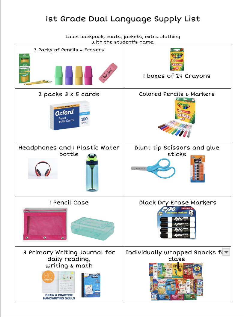 DL School Supply List
