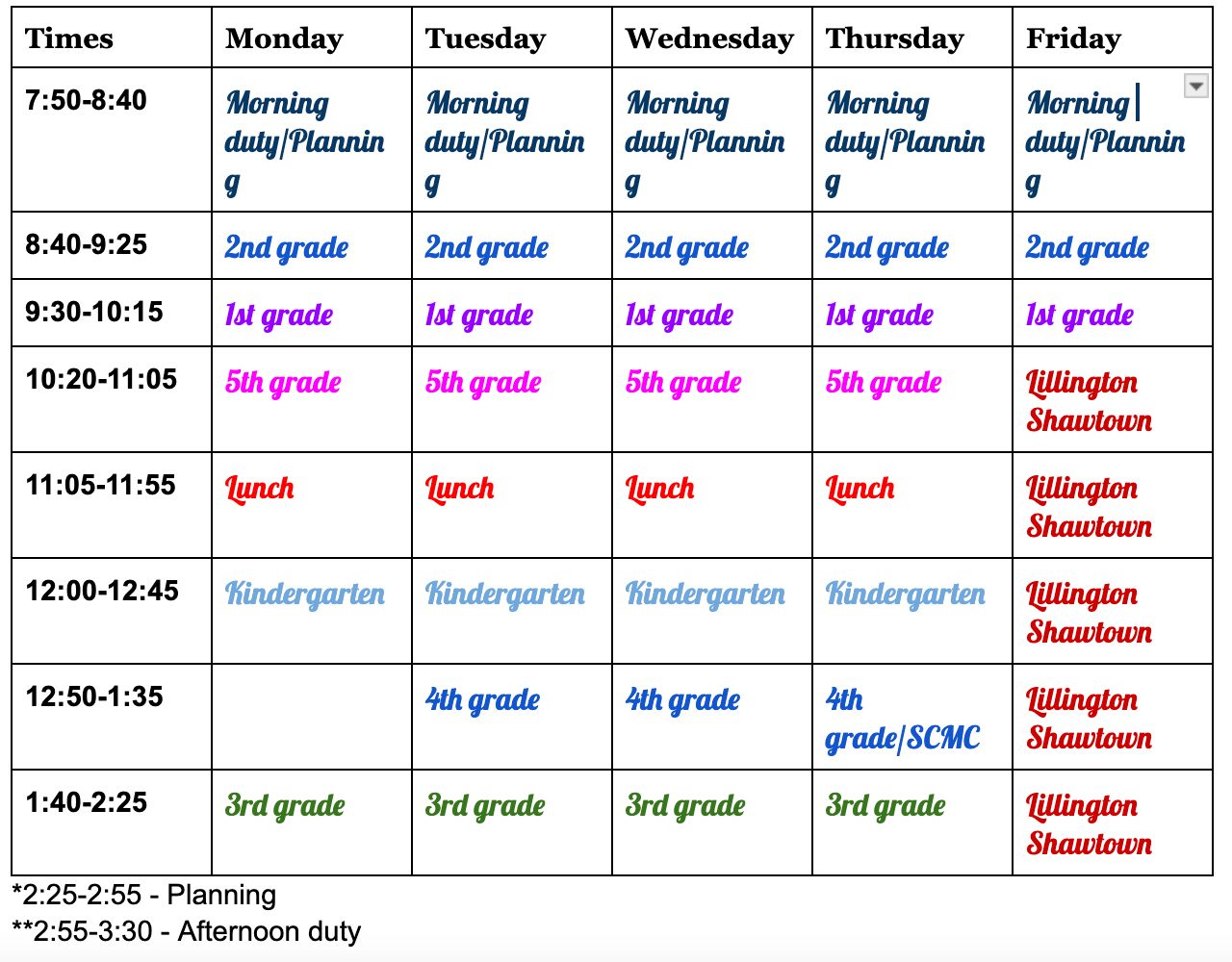 Schedule
