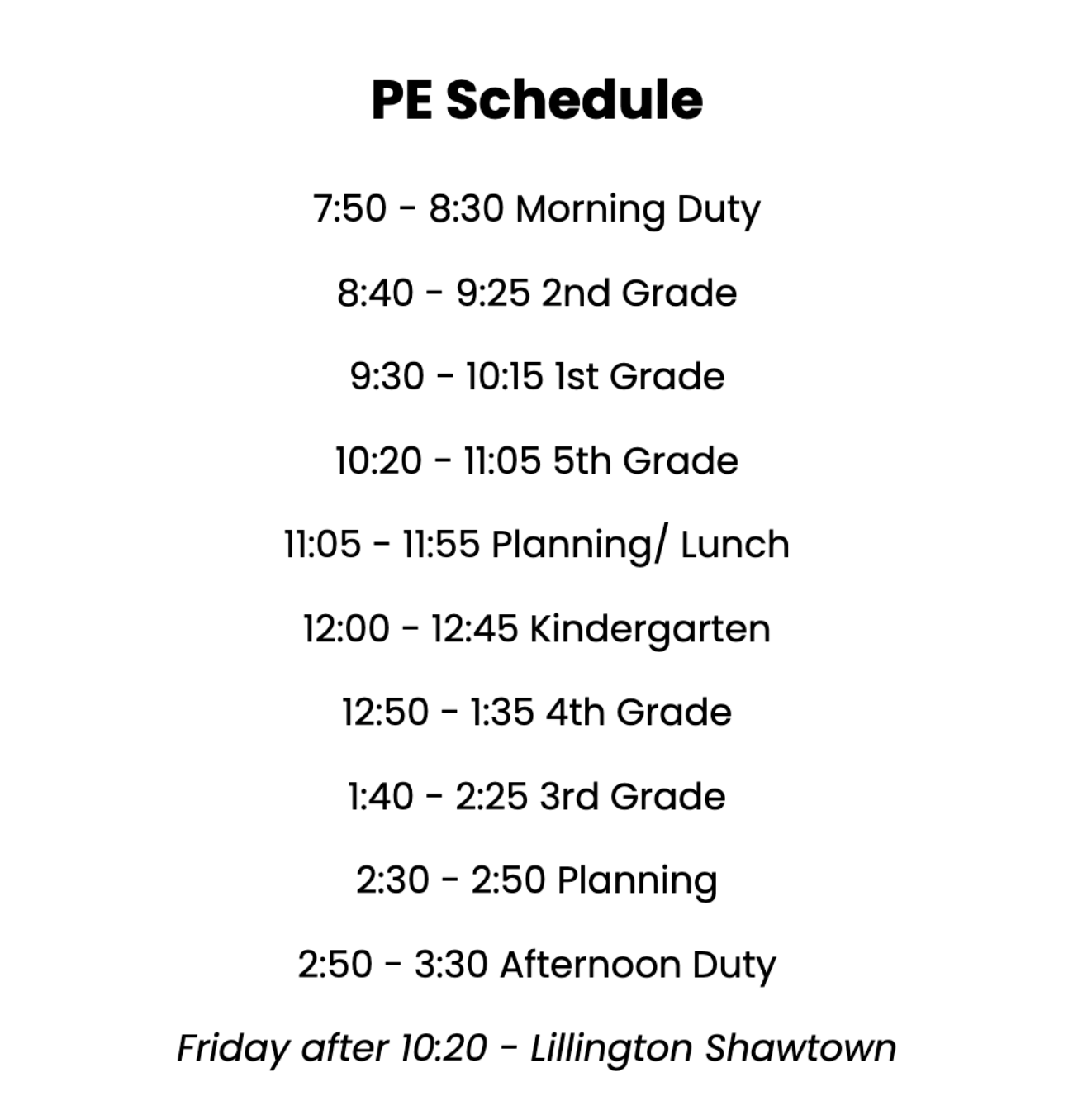 PE Schedule