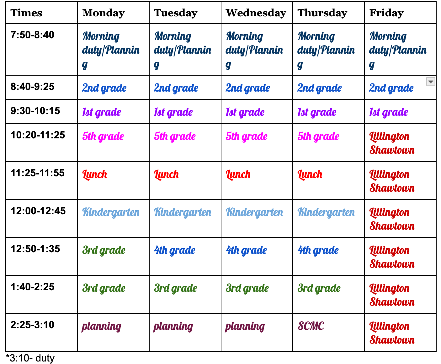 Schedule