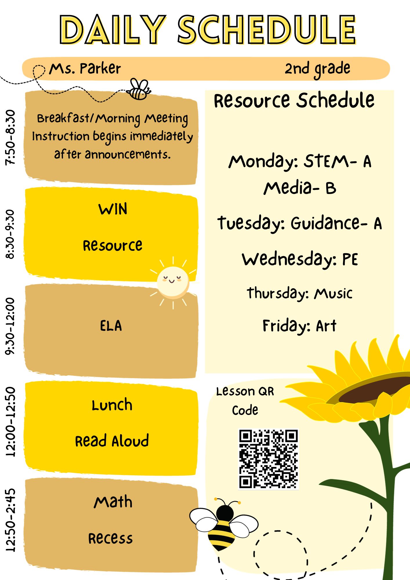 Ms. Parker's Daily Schedule
