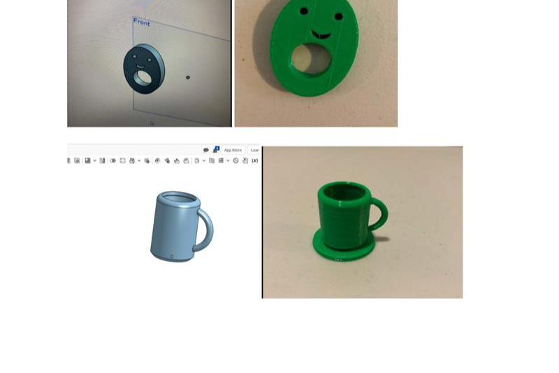 3 keychains designed using a 3D printer. The first is a smiley face, and the second and third keychains are miniature coffee mugs.