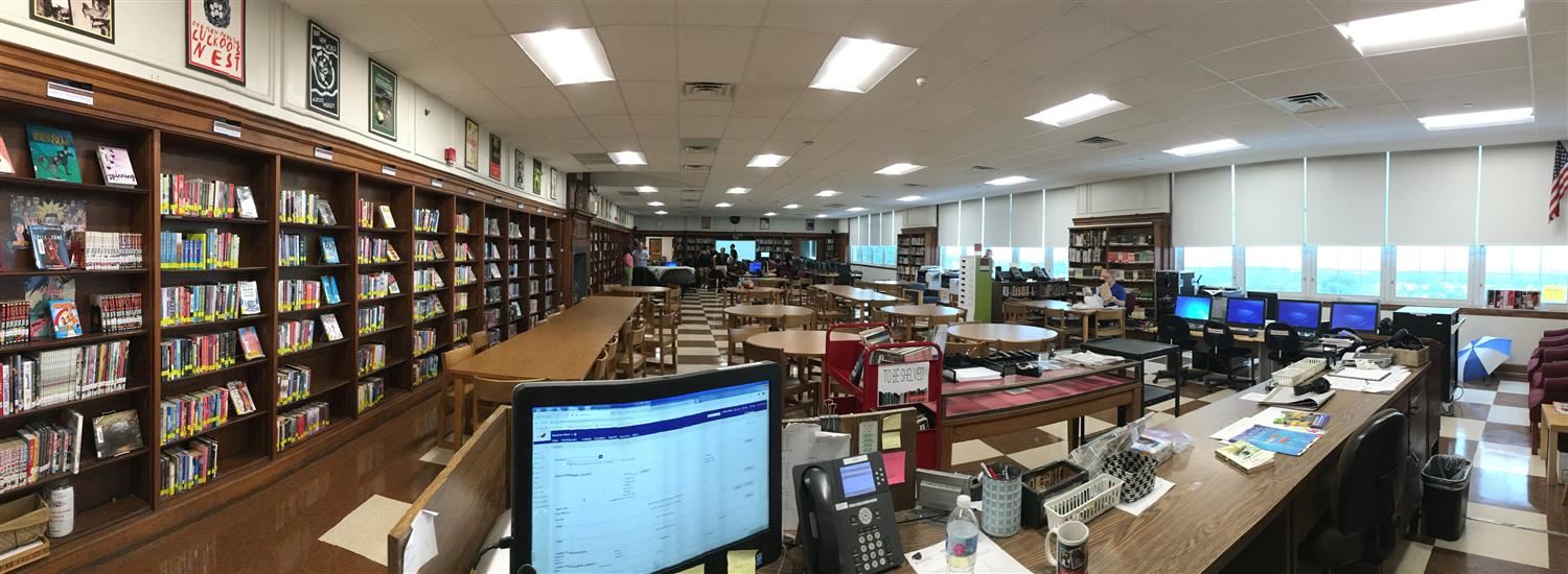 image of the media center at KHS - computers, books, and desks 