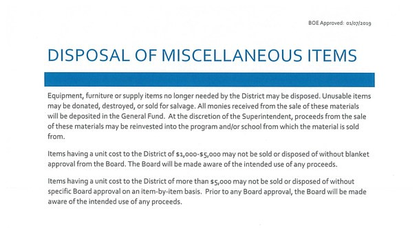 Disposal of Miscellaneous Items
