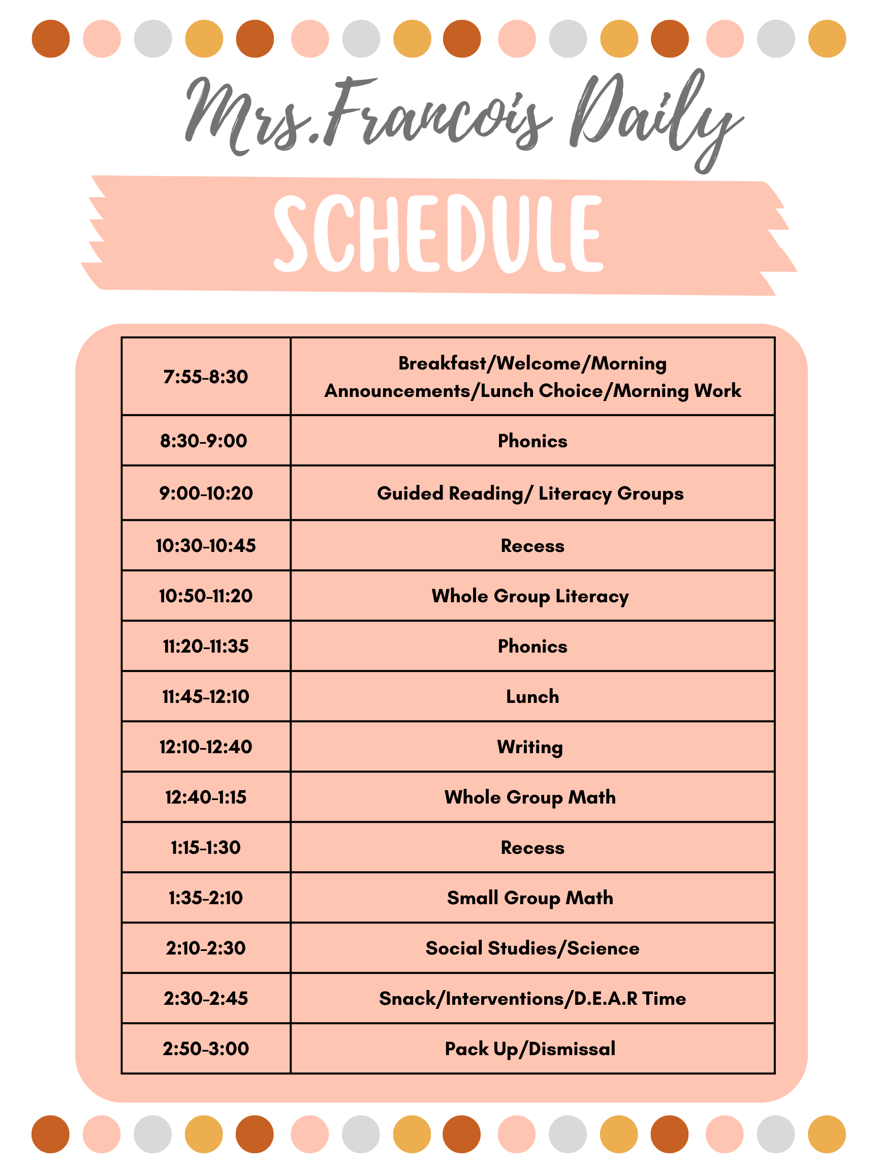 Mrs.Francois Class Schedule