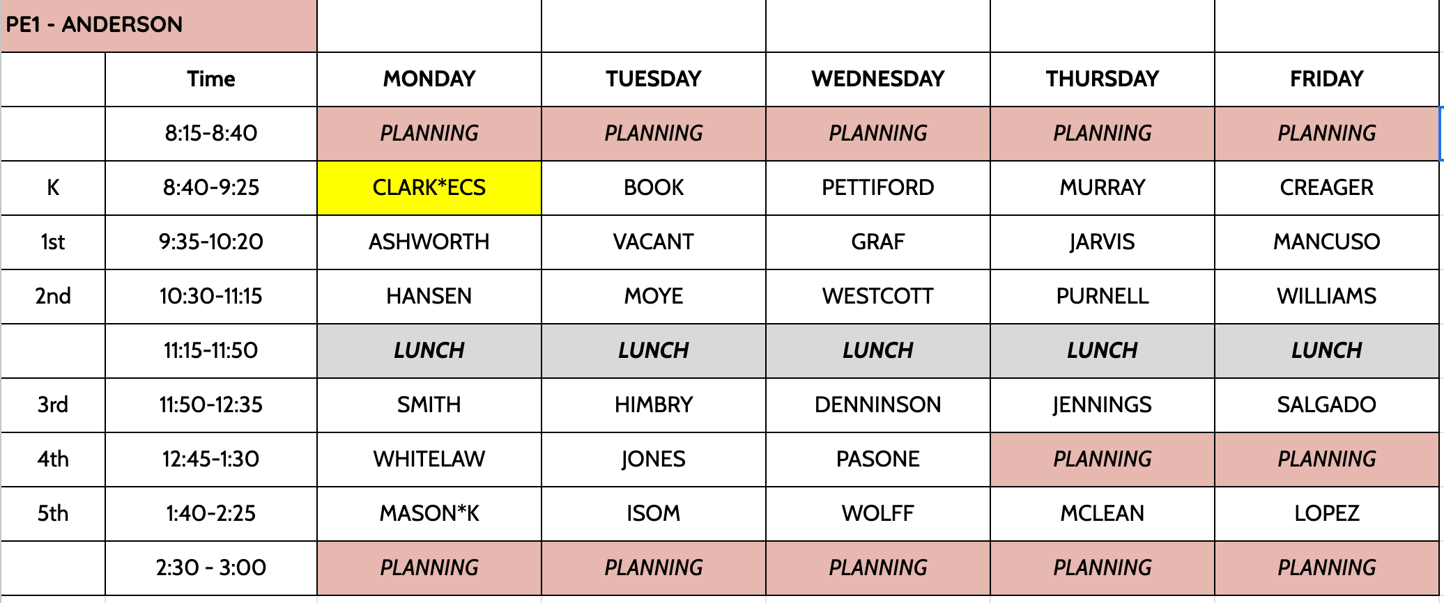 Daily Schedule 