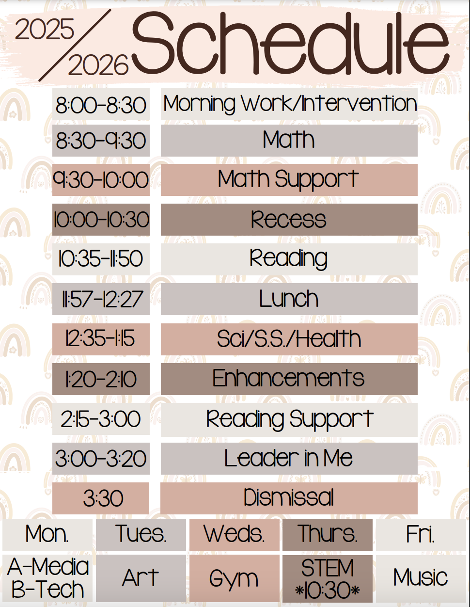 2025 - 2026 Schedule