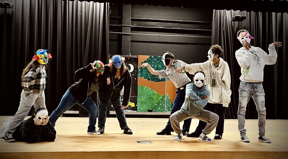 Theatre Arts students practicing archetypical roles of commedia dell'arte