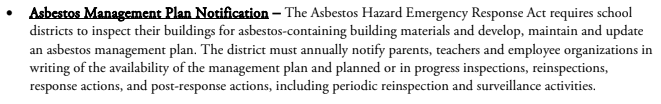 ASBESTOS MANAGEMENT PLAN NOTIFICATION - TEXT