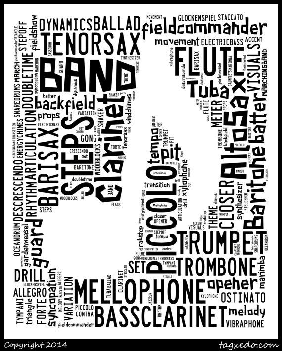 music note surrounded by instrument names and phrases