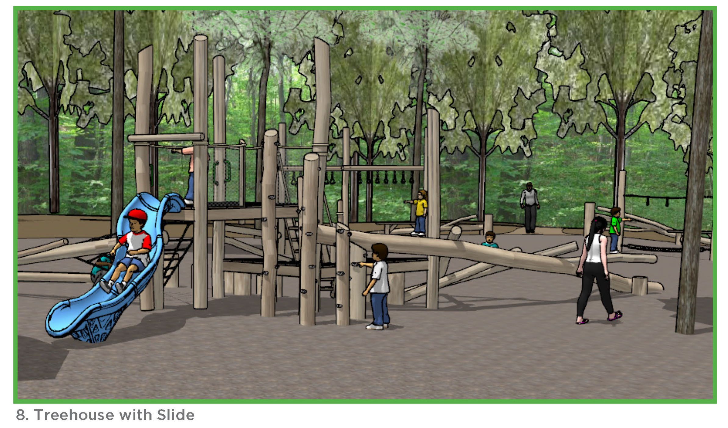 Photo of the treehouse with slide.