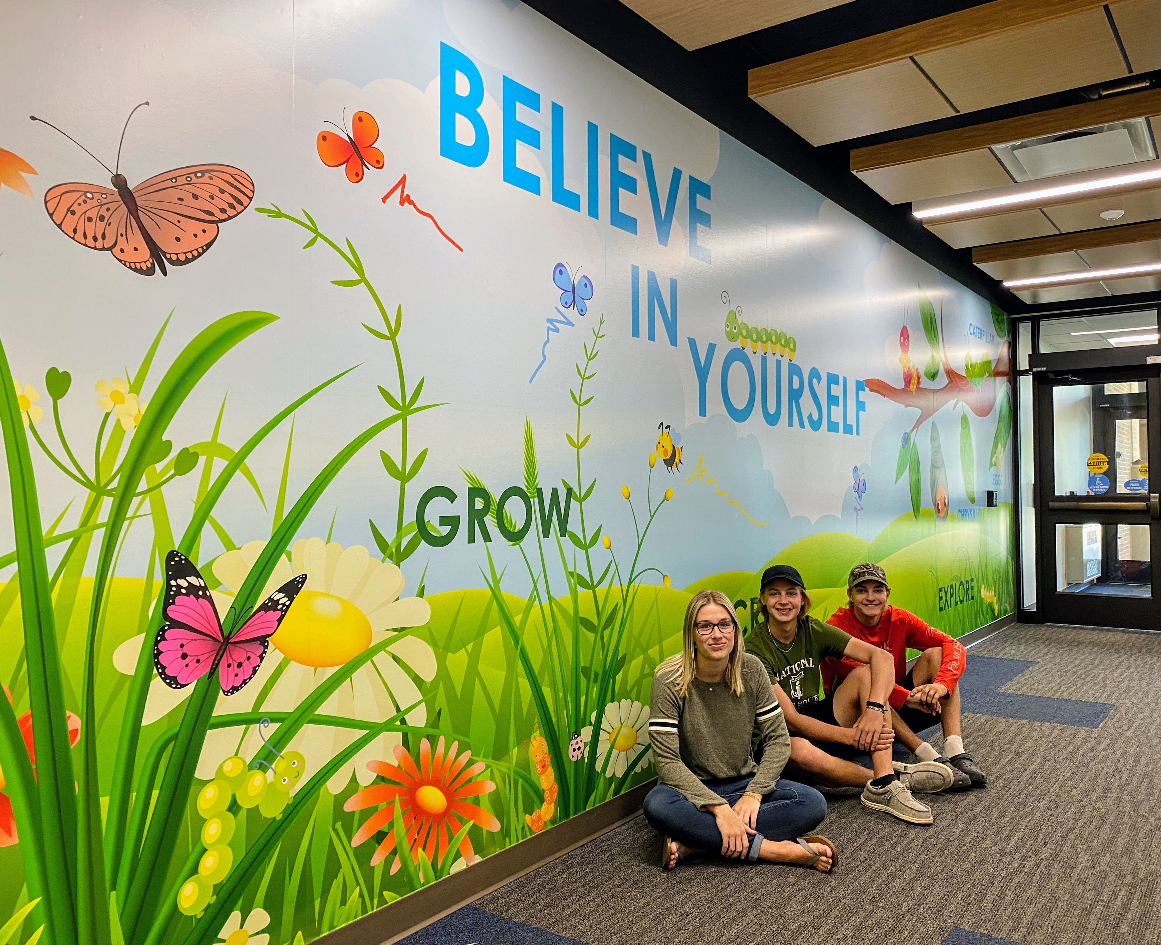 Digital graphic mural installed by students at Meadow View Primary