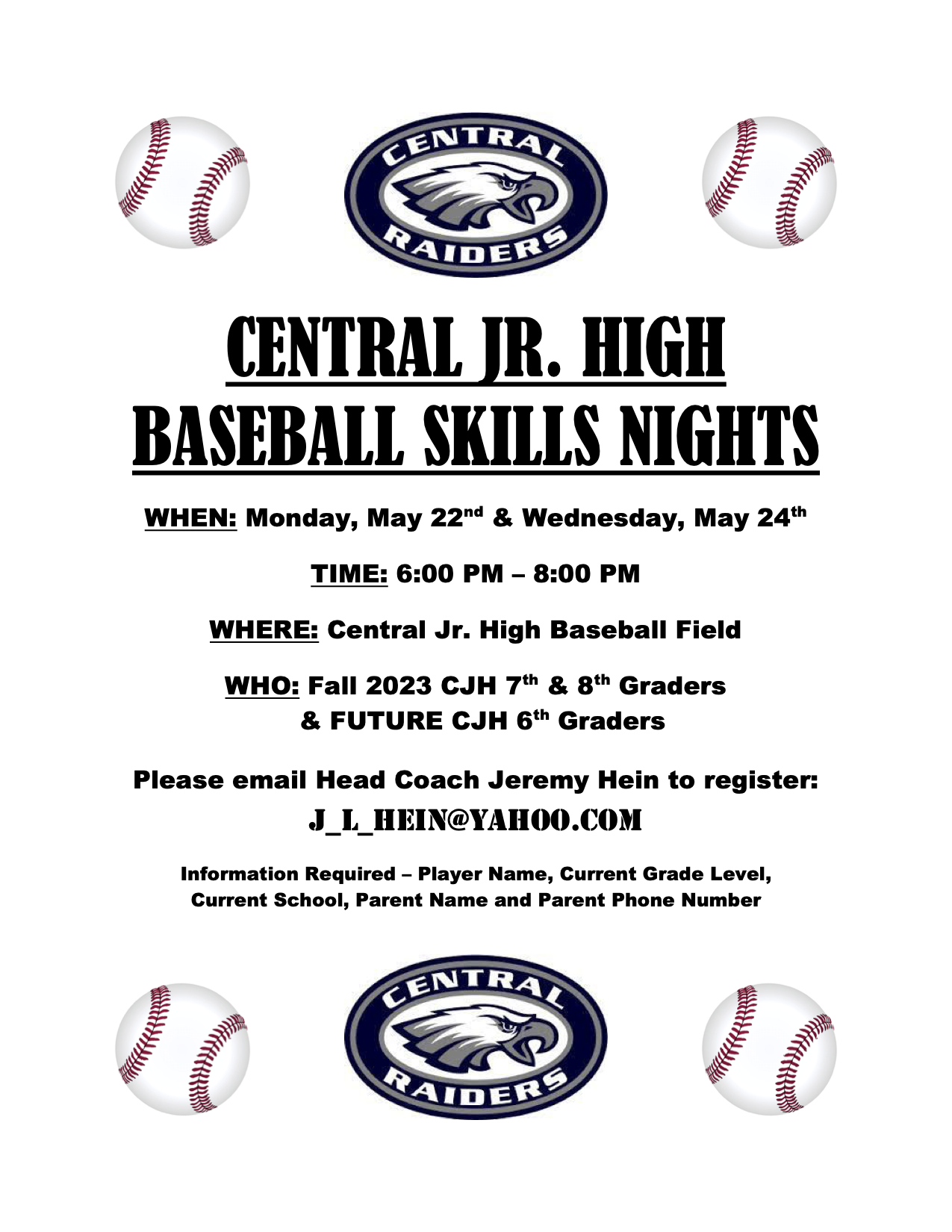 CJH Baseball Skills Flier