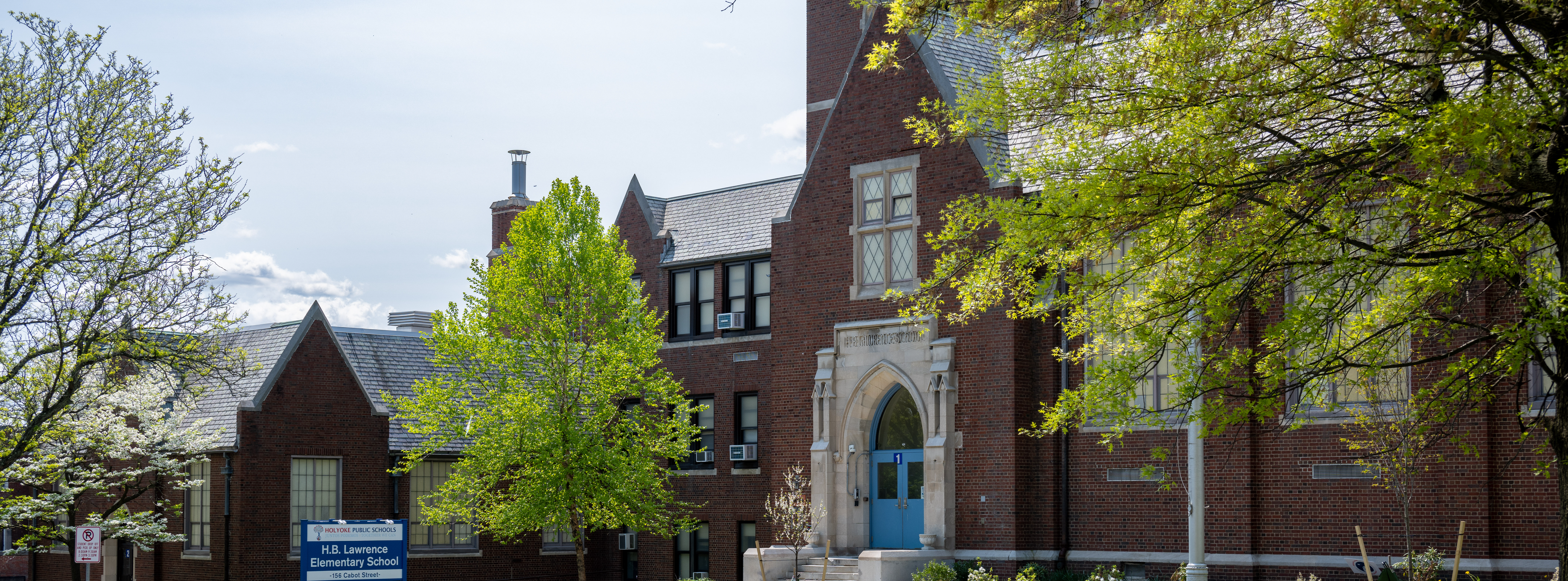Front facing entrance of Lawrence. 