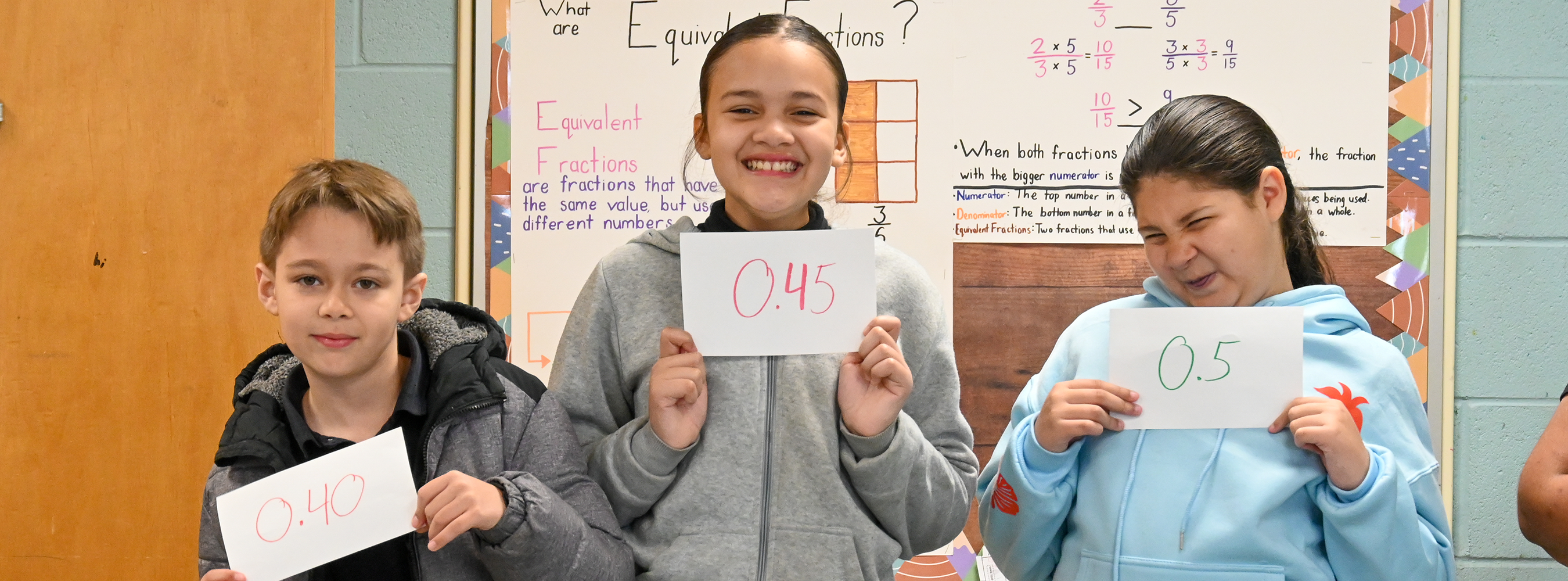 Students pose with their number line assigments