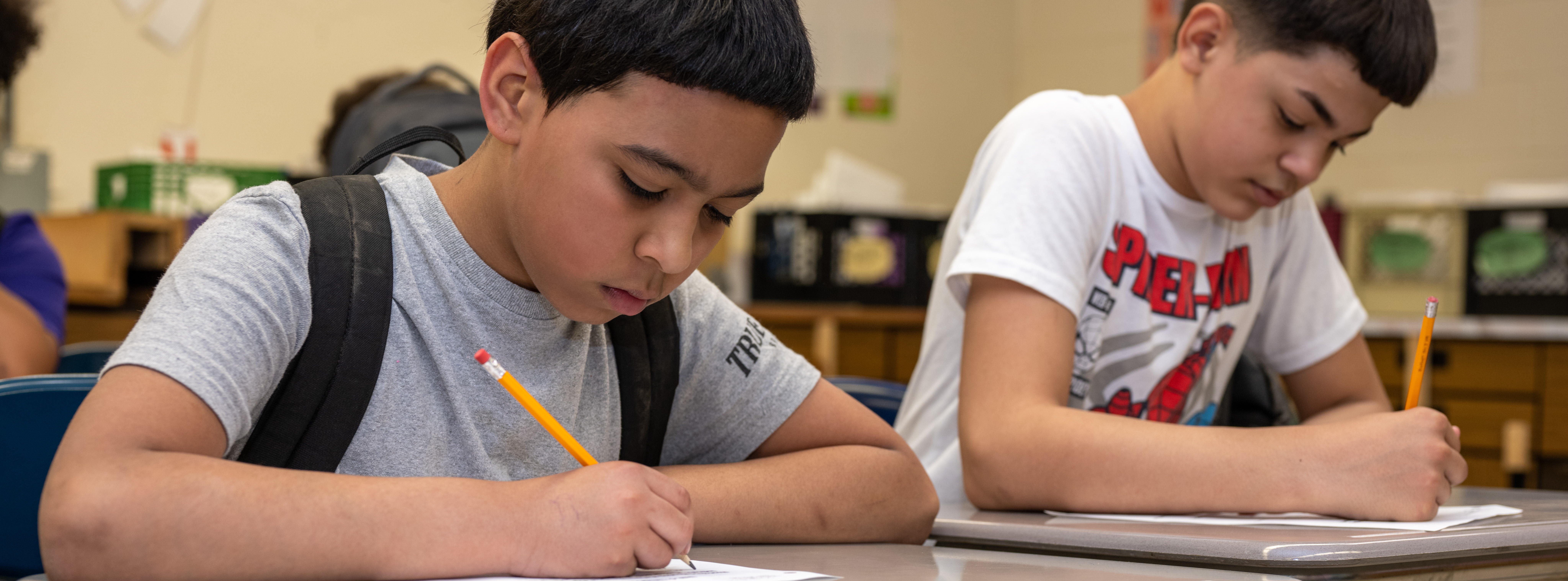 Two students working in class at Holyoke Middle School